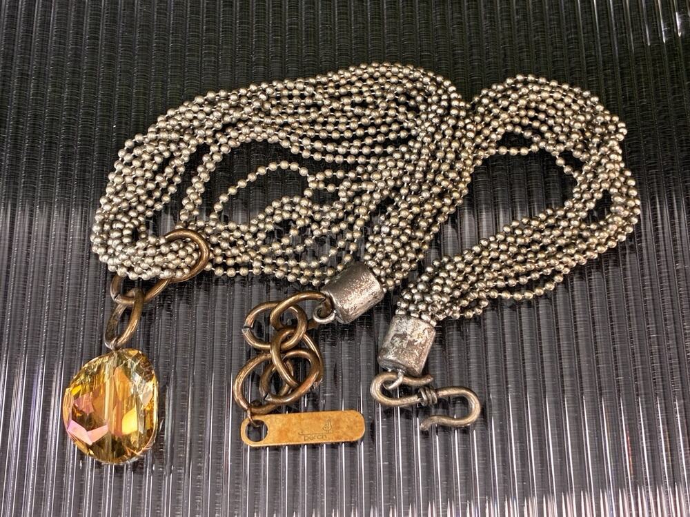 PERCH Silvertone Brass Light Amber Crystal Pendant Necklace